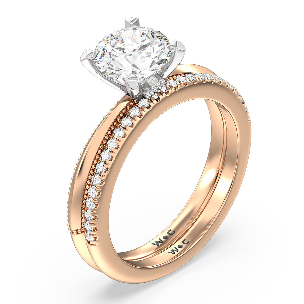 Milgrain Knife Edge Hidden Accent Diamond Wedding Band with 18KT Rose Gold Cut Diamond in 14KT Rose Gold view 3
