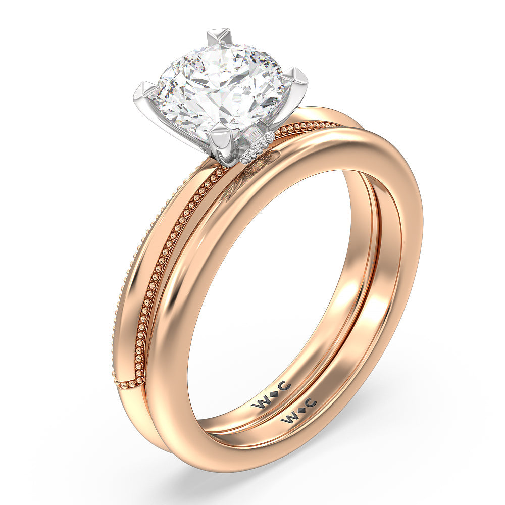 Milgrain Knife Edge Hidden Accent Wedding Band with 18KT Rose Gold Cut Diamond in 14KT Rose Gold view 3
