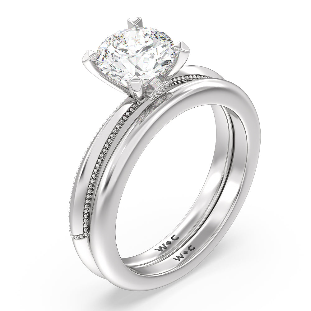 Milgrain Knife Edge Hidden Accent Wedding Band with Platinum Cut Diamond in 14KT Platinum view 3
