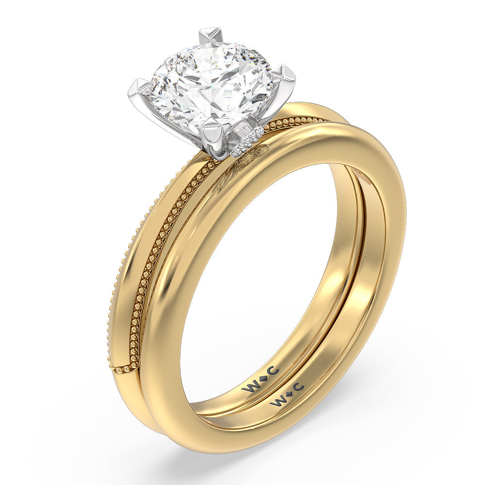 Milgrain Knife Edge Hidden Accent Wedding Band with 18KT Yellow Gold Cut Diamond in 14KT Yellow Gold view 3
