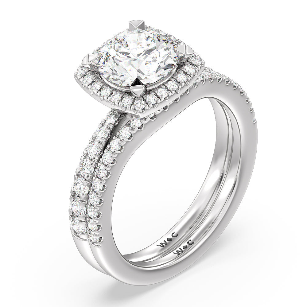 Oval Cut Tapered Cushion Halo Engagement Ring with Lab Grown Diamond in 14KT White & Rose Gold view 4
