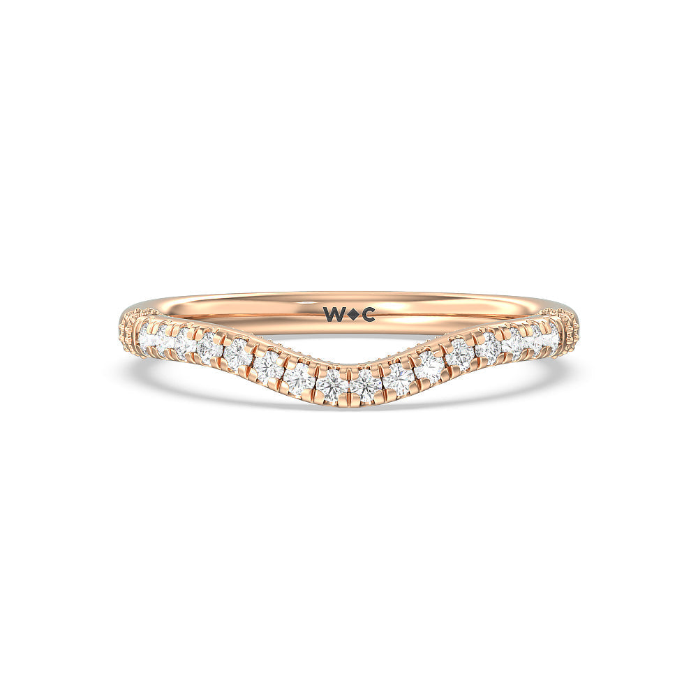 Milgrain Scroll Hidden Accent Diamond Wedding Band with 18KT Rose Gold Cut Diamond in 14KT Rose Gold view 1

