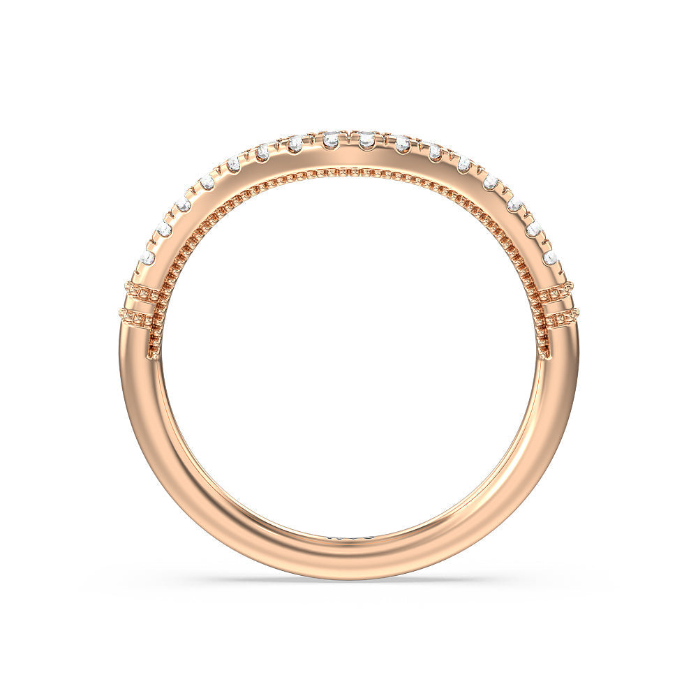 Milgrain Scroll Hidden Accent Diamond Wedding Band with 18KT Rose Gold Cut Diamond in 14KT Rose Gold view 2

