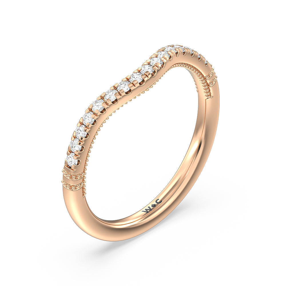 Milgrain Scroll Hidden Accent Diamond Wedding Band with 18KT Rose Gold Cut Diamond in 14KT Rose Gold view 4
