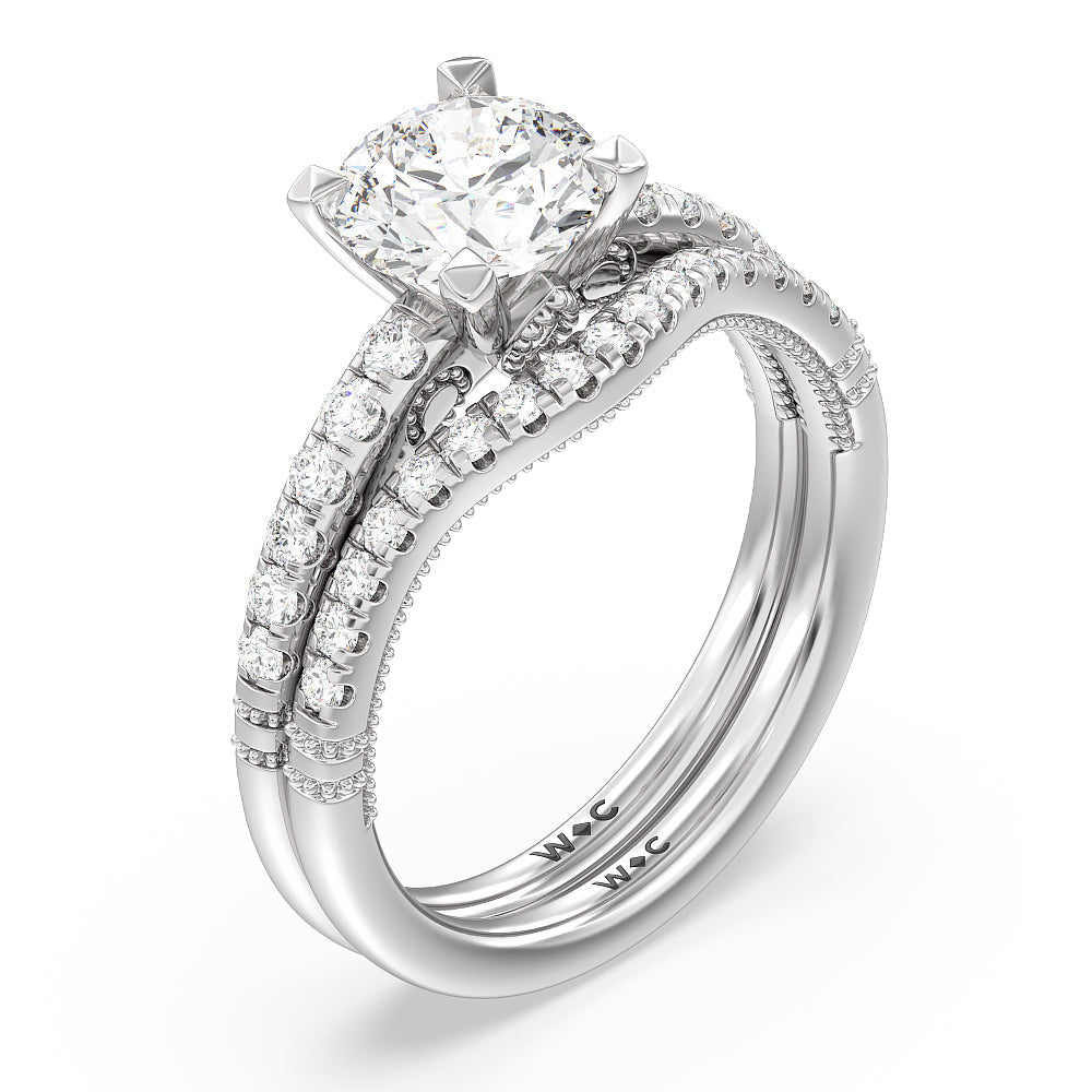 Milgrain Scroll Hidden Accent Diamond Wedding Band with Platinum Cut Diamond in 14KT Platinum view 3
