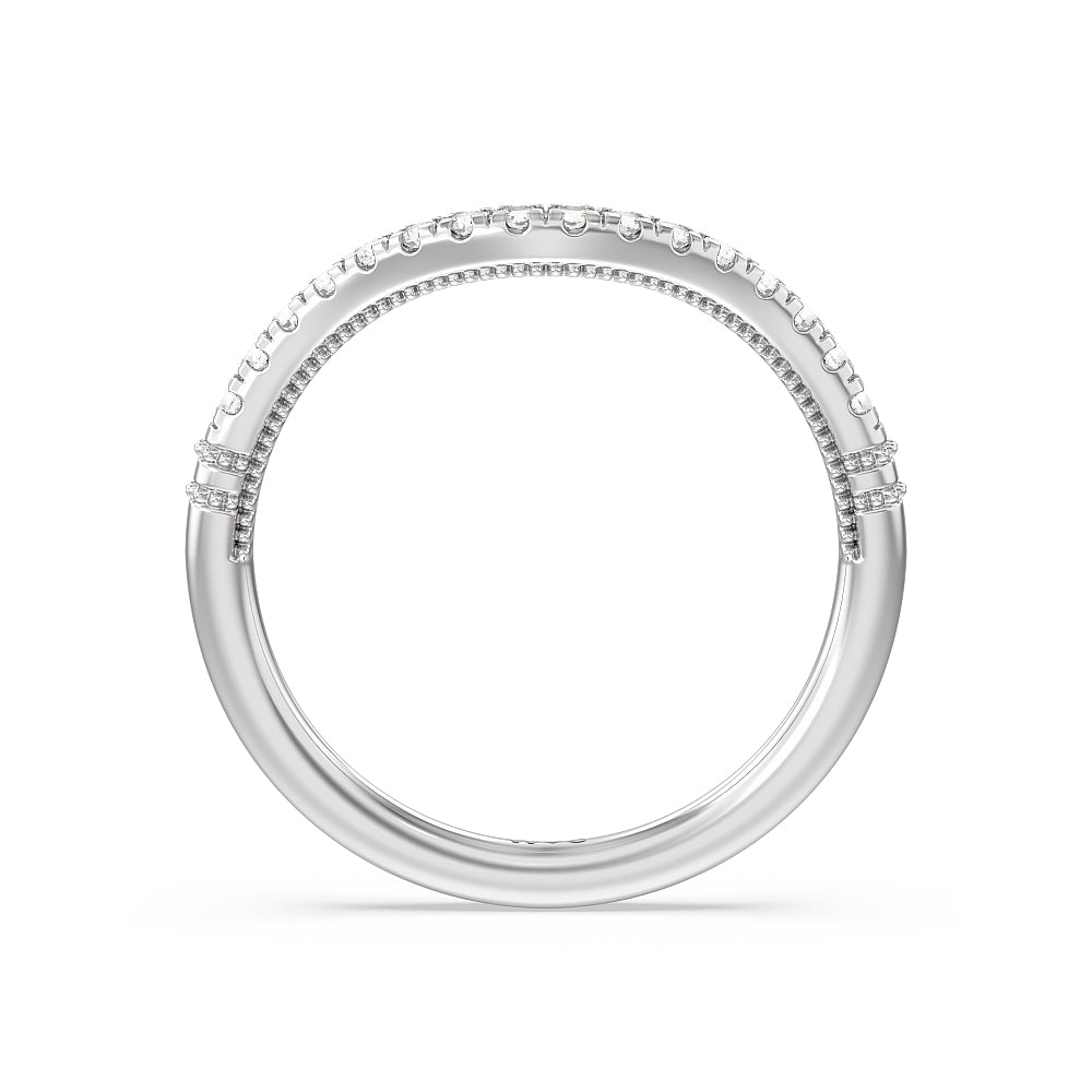 Milgrain Scroll Hidden Accent Diamond Wedding Band with Platinum Cut Diamond in 14KT Platinum view 2
