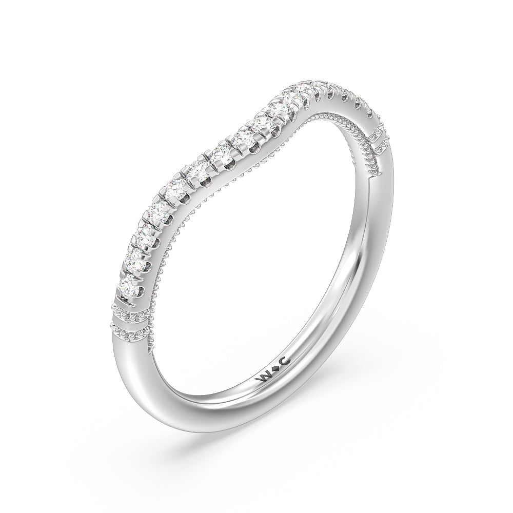 Milgrain Scroll Hidden Accent Diamond Wedding Band with Platinum Cut Diamond in 14KT Platinum view 4

