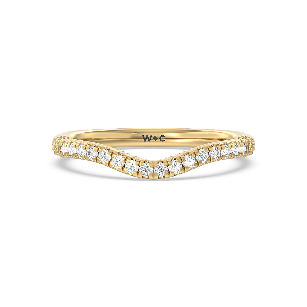 Milgrain Scroll Hidden Accent Diamond Wedding Band with 18KT Yellow Gold Cut Diamond in 14KT Yellow Gold view 1
