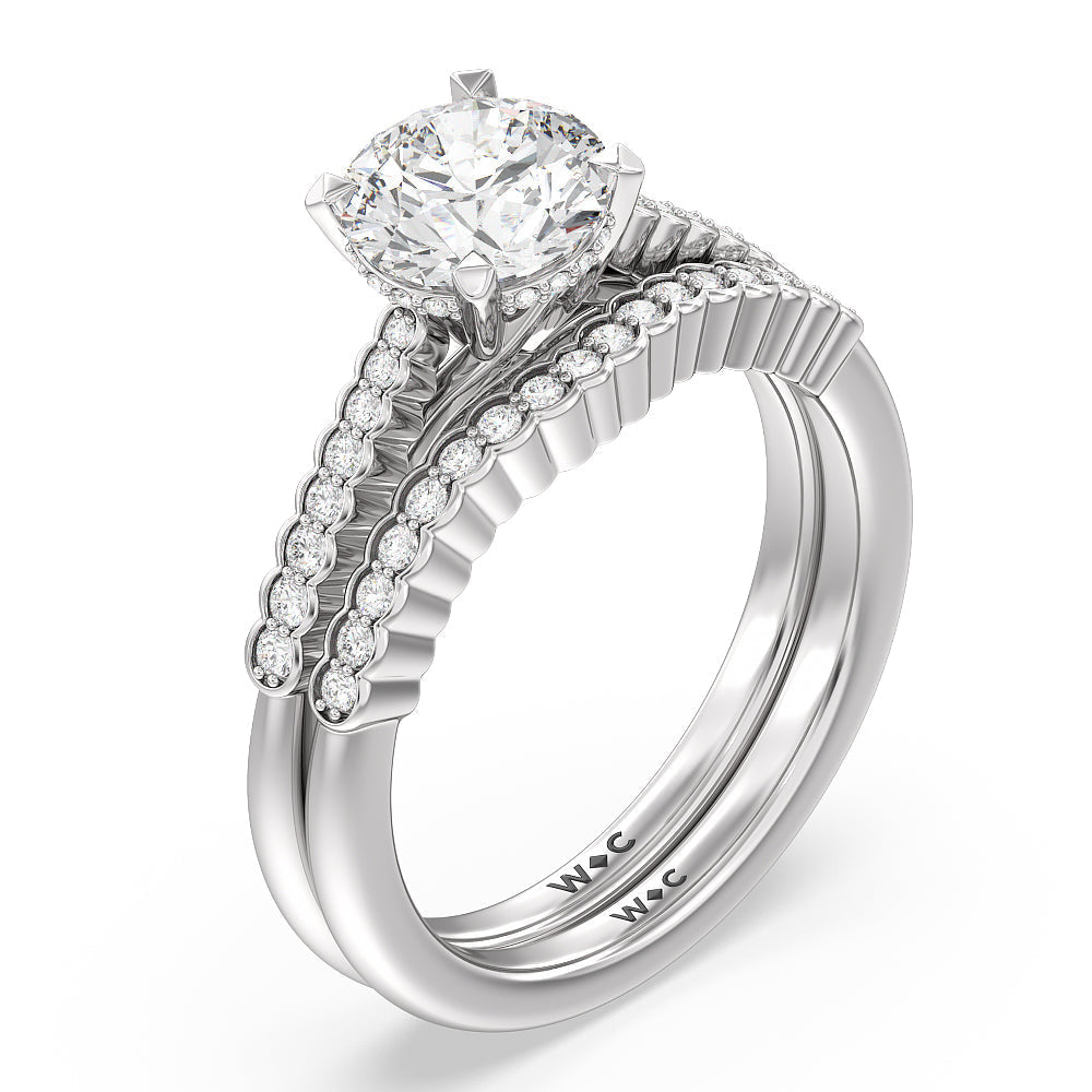 Bezel Set Hidden Accent Diamond Wedding Band with Platinum Cut Diamond in 14KT Platinum view 3
