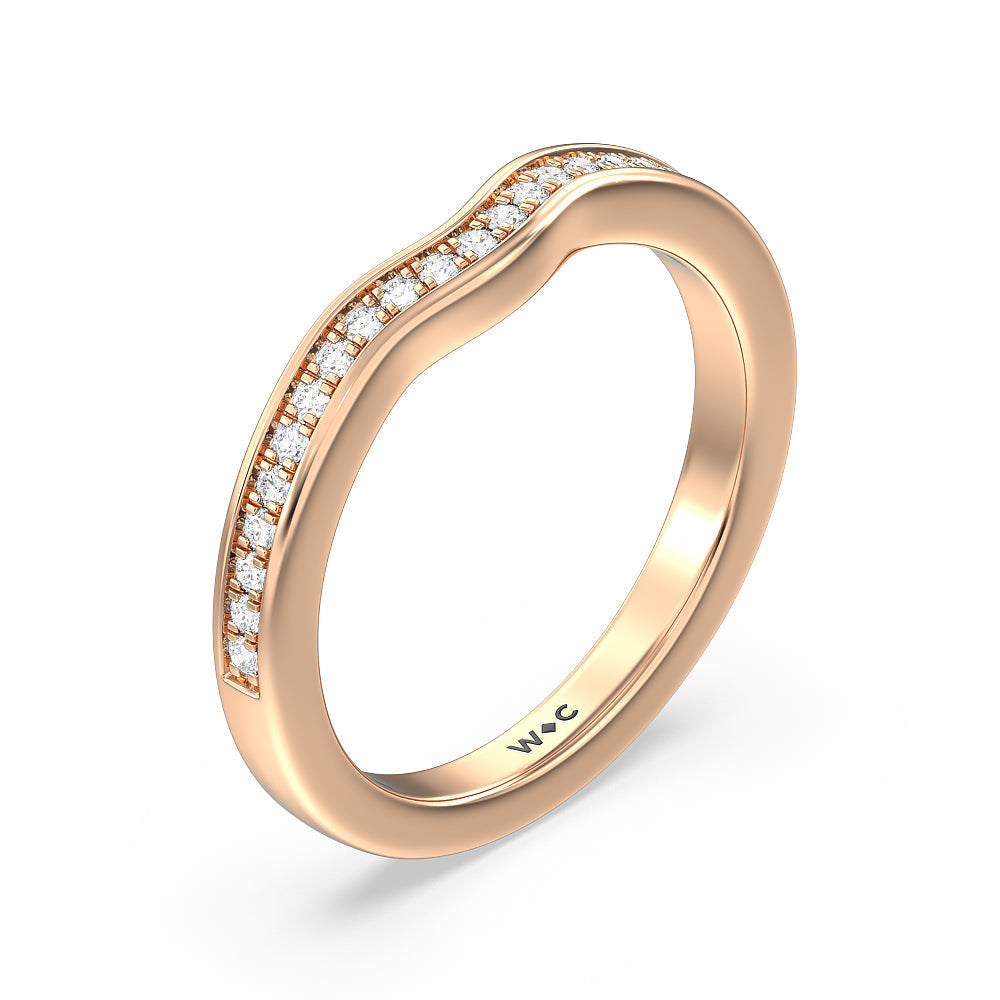 Hidden Accent Double Halo Diamond Wedding Band with 18KT Rose Gold Cut Diamond in 14KT Rose Gold view 4
