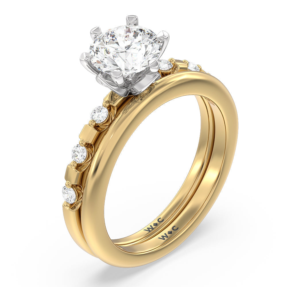 Petal 6 Claw Petal Hidden Accent Wedding Band with 18KT Yellow Gold Cut Diamond in 14KT Yellow Gold view 3
