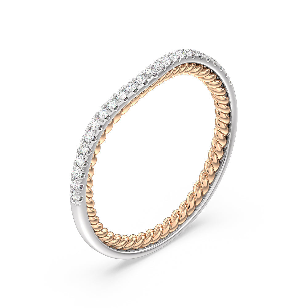 Split Shank Rope Hidden Accent Diamond Wedding Band with 18KT White & Rose Gold Cut Diamond in 14KT White & Rose Gold view 4
