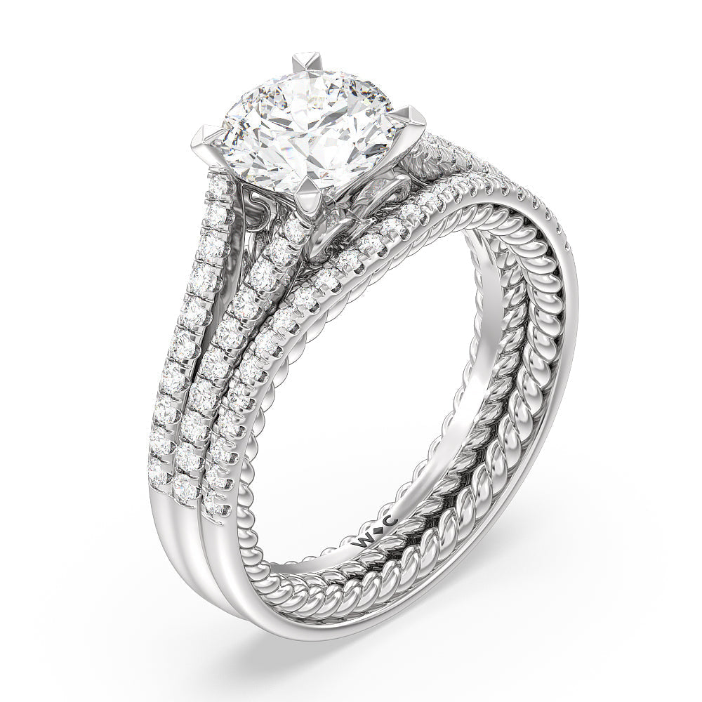 Split Shank Rope Hidden Accent Diamond Wedding Band with Platinum Cut Diamond in 14KT Platinum view 3
