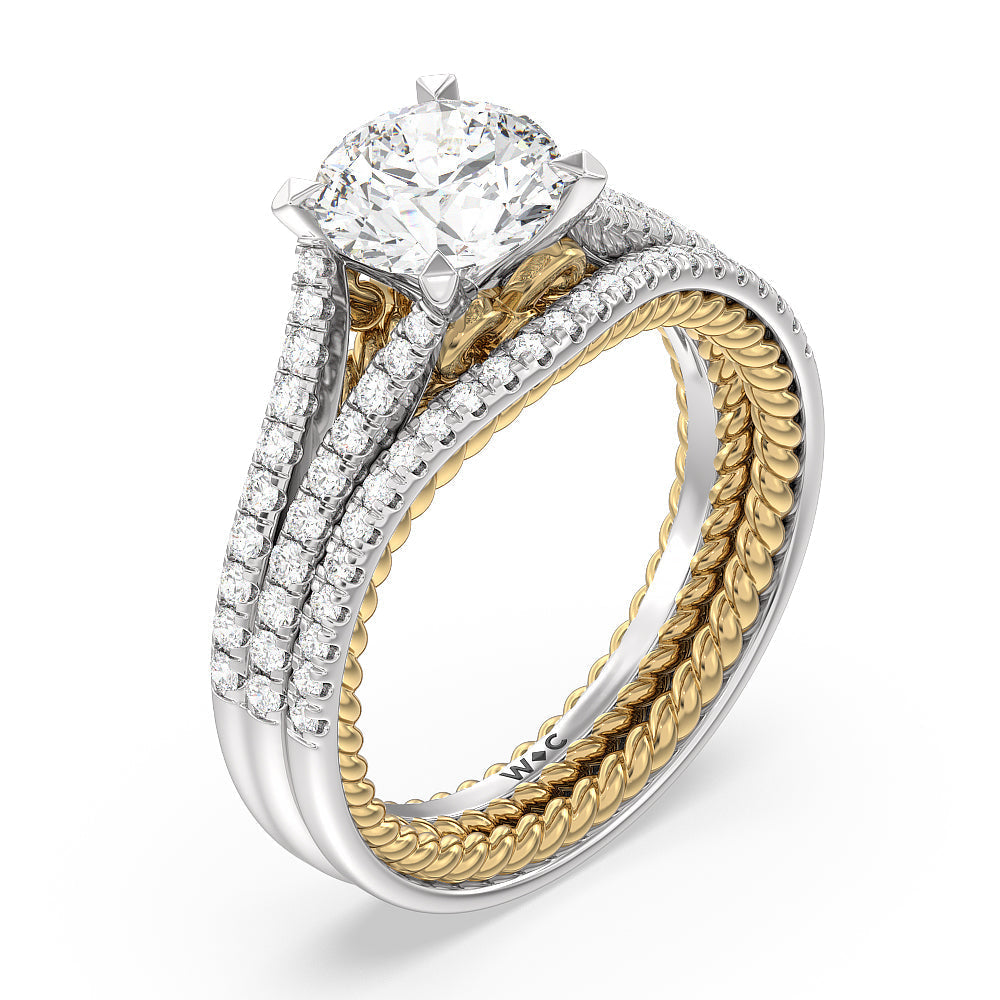 Split Shank Rope Hidden Accent Diamond Wedding Band with 18KT White & Yellow Gold Cut Diamond in 14KT White & Yellow Gold view 3
