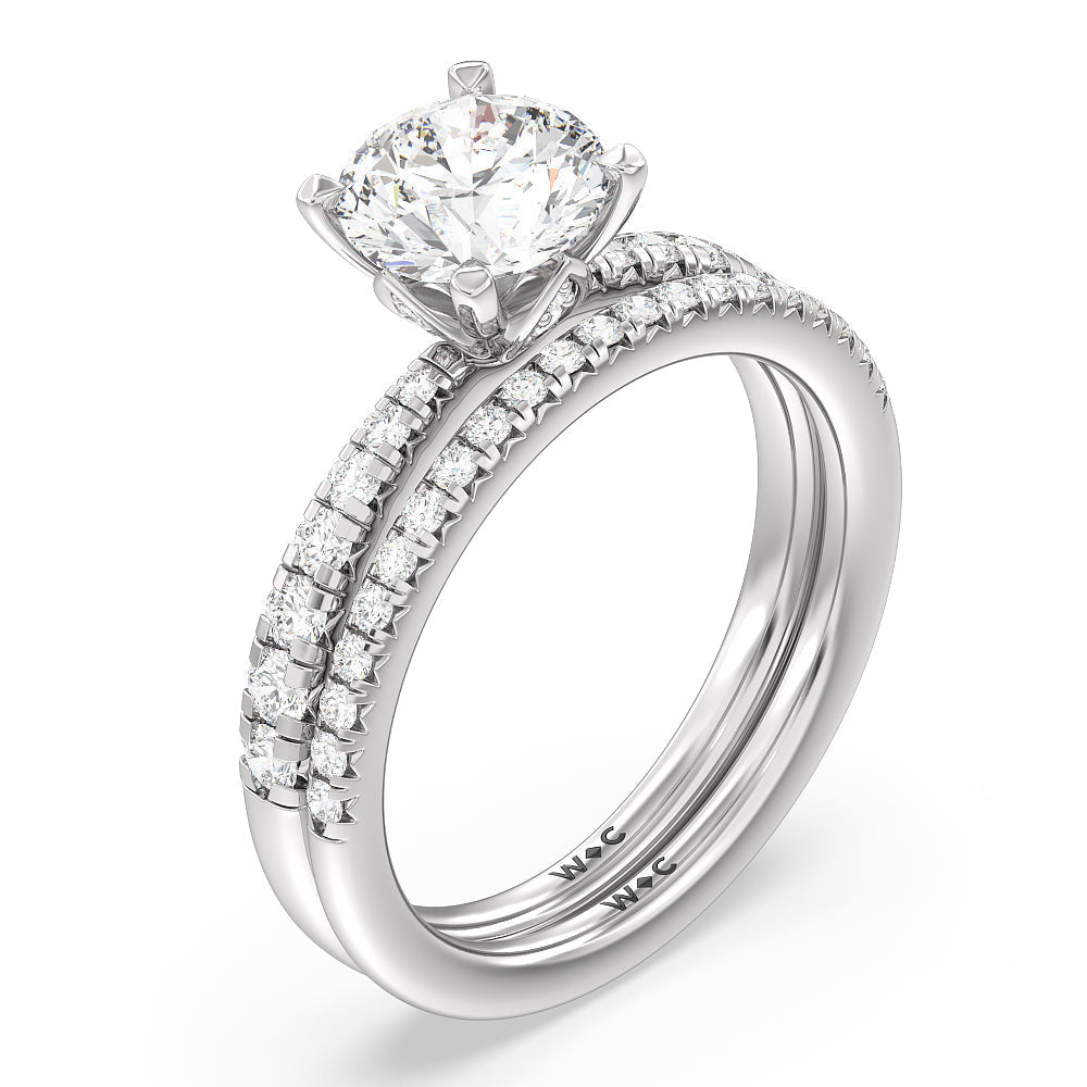 Petal Hidden Accent Diamond Wedding Band with Platinum Cut Diamond in 14KT Platinum view 3

