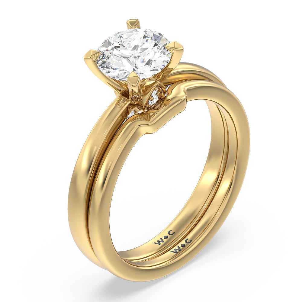 Adorned Hidden Accent Wedding Band with 18KT Yellow Gold Cut Diamond in 14KT Yellow Gold view 3
