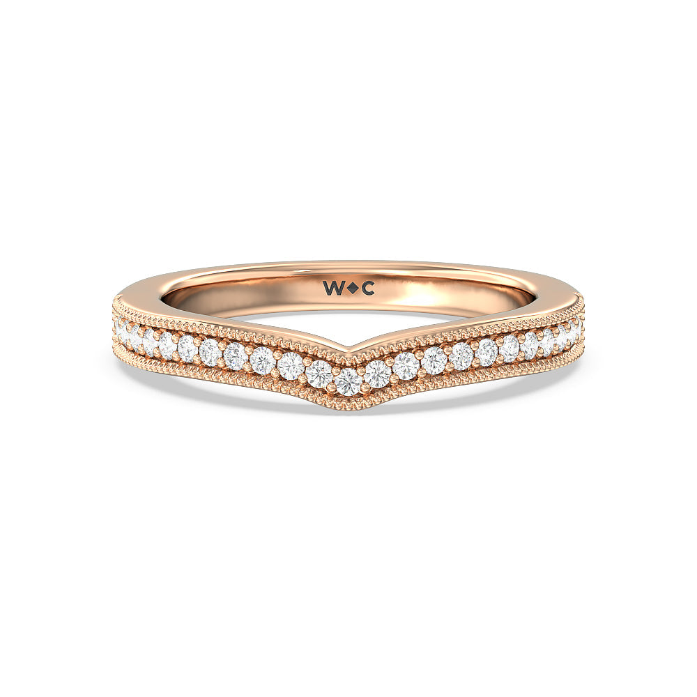 Petal Hidden Accent Milgrain Diamond Wedding Band with 18KT Rose Gold Cut Diamond in 14KT Rose Gold view 1
