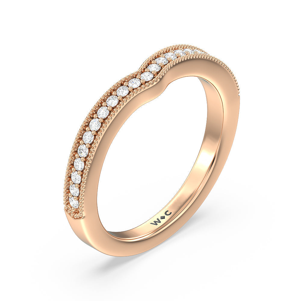 Petal Hidden Accent Milgrain Diamond Wedding Band with 18KT Rose Gold Cut Diamond in 14KT Rose Gold view 4
