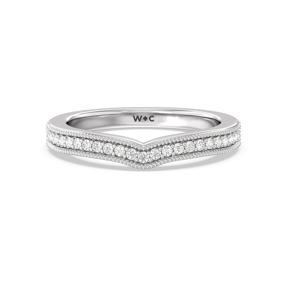 Petal Hidden Accent Milgrain Diamond Wedding Band with Platinum Cut Diamond in 14KT Platinum view 1
