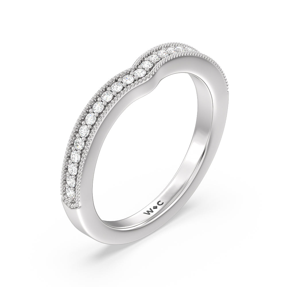 Petal Hidden Accent Milgrain Diamond Wedding Band with Platinum Cut Diamond in 14KT Platinum view 4

