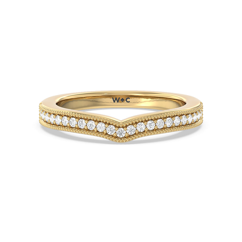 Petal Hidden Accent Milgrain Diamond Wedding Band with 18KT Yellow Gold Cut Diamond in 14KT Yellow Gold view 1
