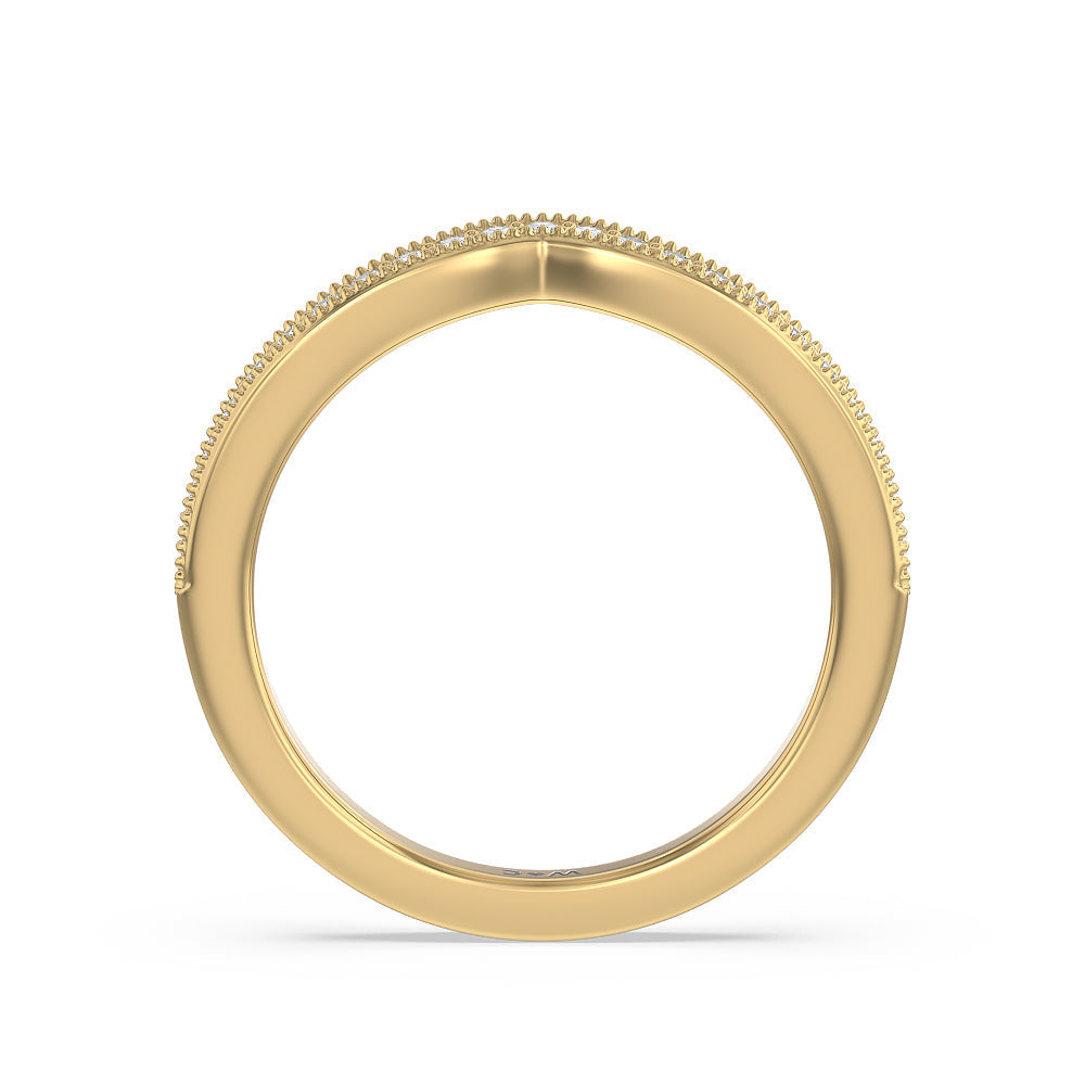 Petal Hidden Accent Milgrain Diamond Wedding Band with 18KT Yellow Gold Cut Diamond in 14KT Yellow Gold view 2
