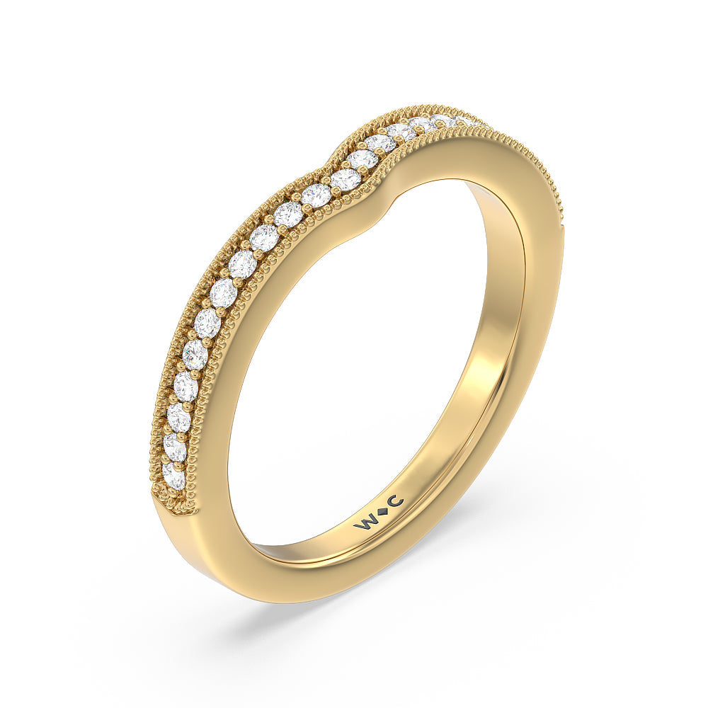 Petal Hidden Accent Milgrain Diamond Wedding Band with 18KT Yellow Gold Cut Diamond in 14KT Yellow Gold view 4
