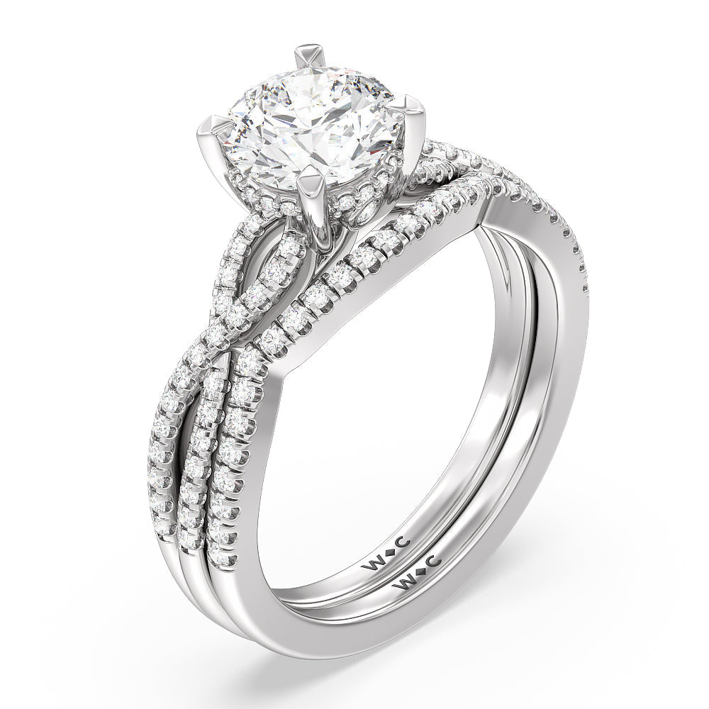 Twist Hidden Accent Diamond Wedding Band with Platinum Cut Diamond in 14KT Platinum view 3
