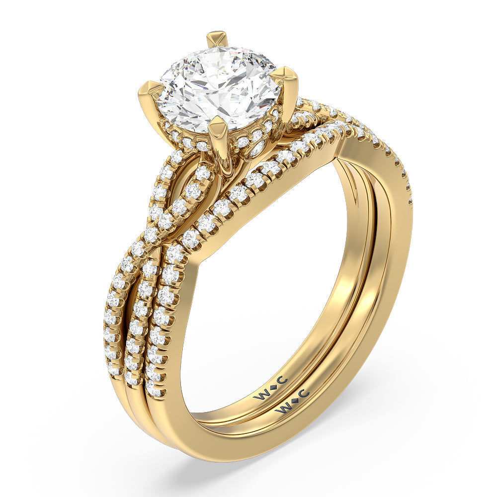 Twist Hidden Accent Diamond Wedding Band with 18KT Yellow Gold Cut Diamond in 14KT Yellow Gold view 3
