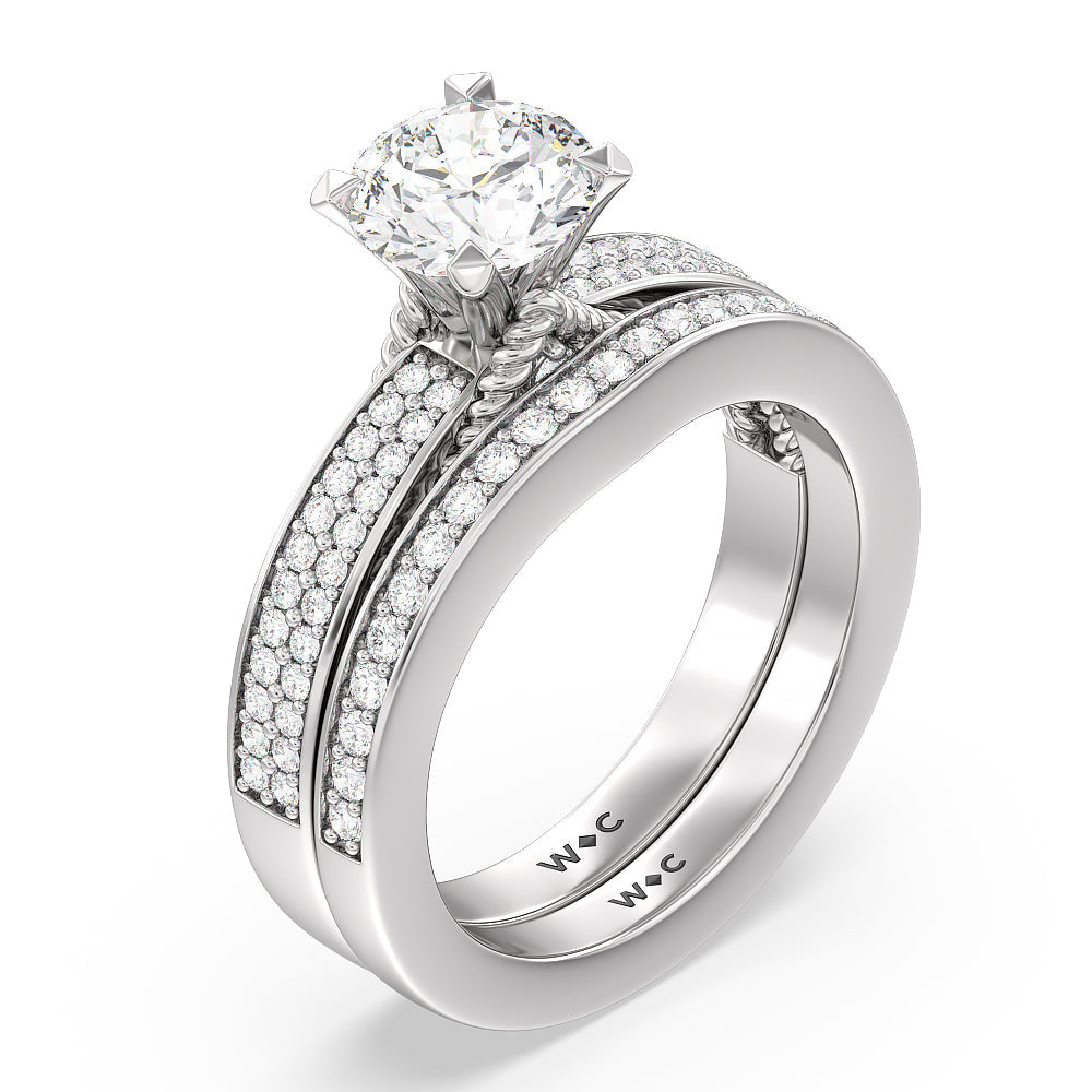 Double Row Hidden Accent Diamond Wedding Band with Platinum Cut Diamond in 14KT Platinum view 3
