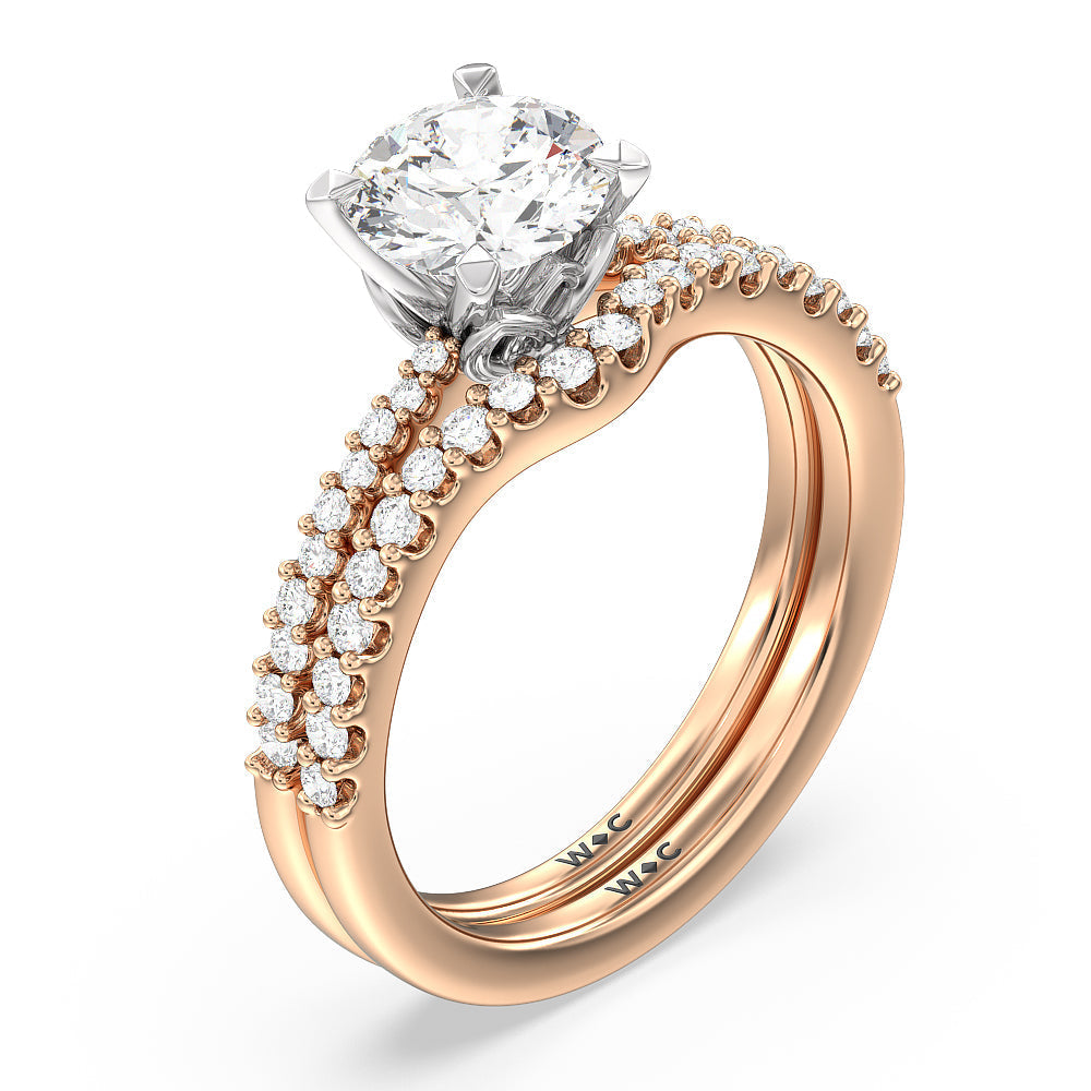 Petal Hidden Accent Pave Diamond Wedding Band with 18KT Rose Gold Cut Diamond in 14KT Rose Gold view 3
