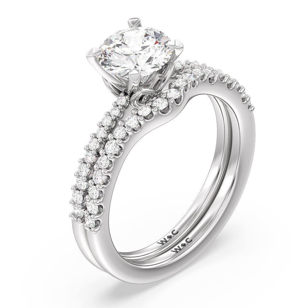Petal Hidden Accent Pave Diamond Wedding Band with Platinum Cut Diamond in 14KT Platinum view 3
