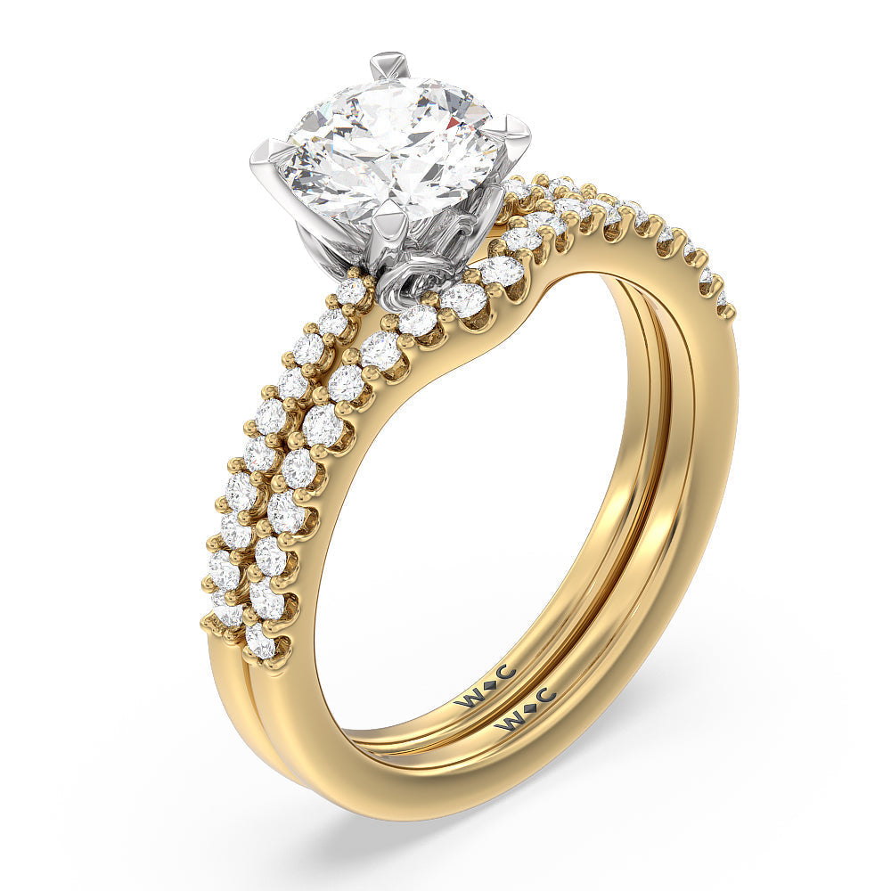 Petal Hidden Accent Pave Diamond Wedding Band with 18KT Yellow Gold Cut Diamond in 14KT Yellow Gold view 3
