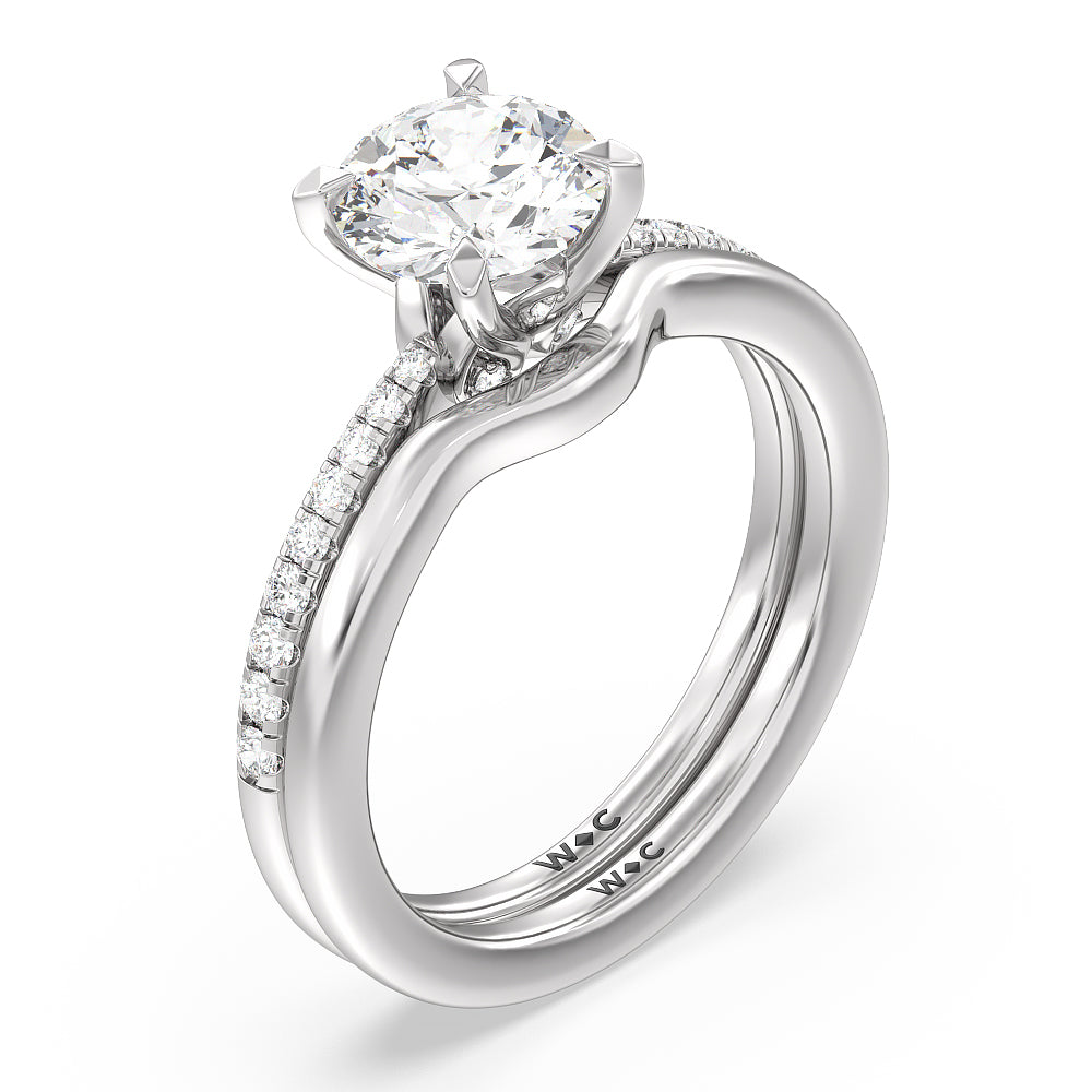 Hidden Heart Pave Wedding Band with Platinum Cut Diamond in 14KT Platinum view 3

