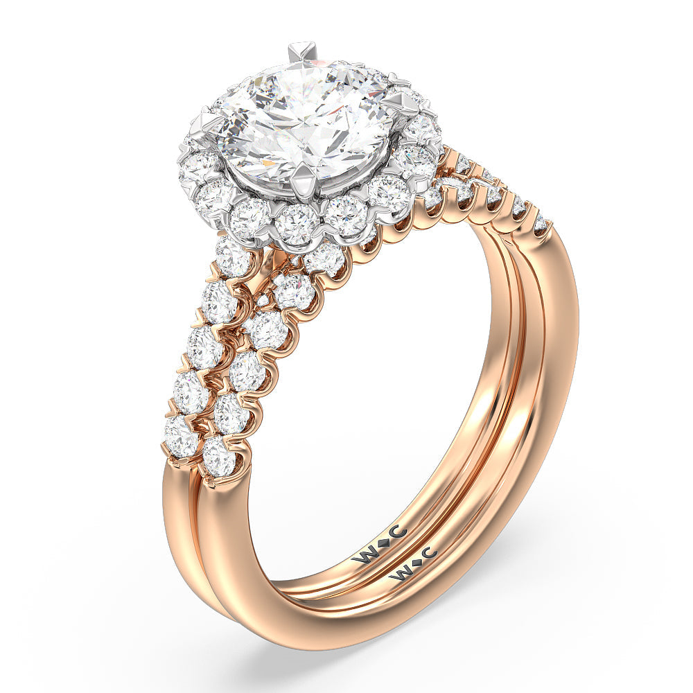 Shared Prong Diamond Wedding Band with 18KT Rose Gold Cut Diamond in 14KT Rose Gold view 3

