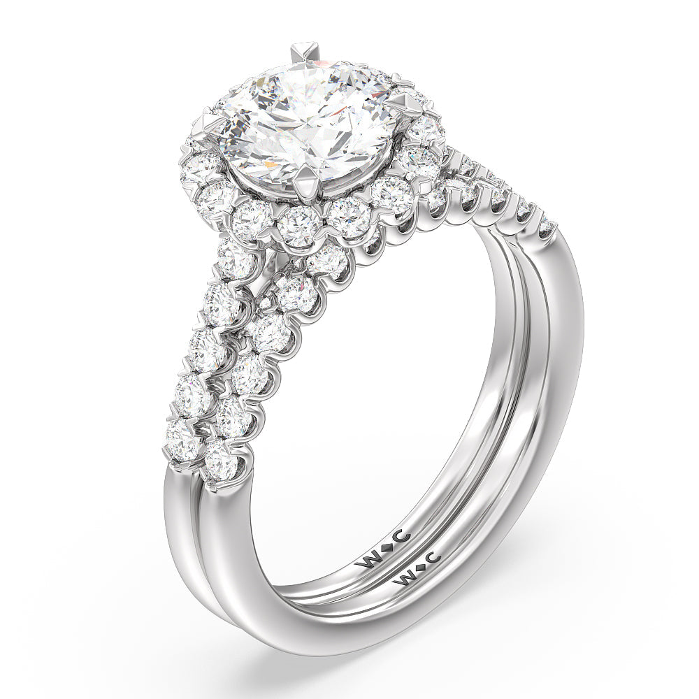 Shared Prong Diamond Wedding Band with Platinum Cut Diamond in 14KT Platinum view 3
