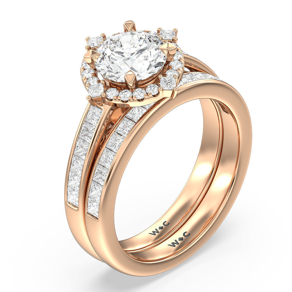 Princess Cut Diamond Wedding Band with 18KT Rose Gold Cut Diamond in 14KT Rose Gold view 3
