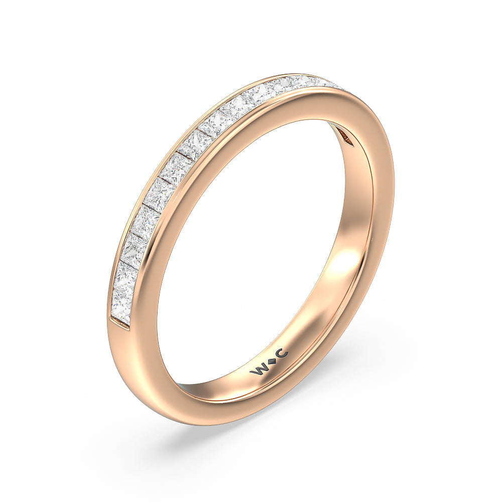 Princess Cut Diamond Wedding Band with 18KT Rose Gold Cut Diamond in 14KT Rose Gold view 4
