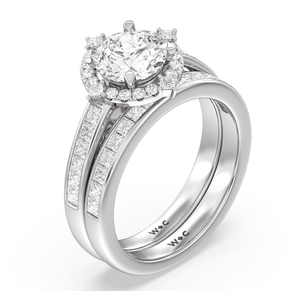Princess Cut Diamond Wedding Band with Platinum Cut Diamond in 14KT Platinum view 3
