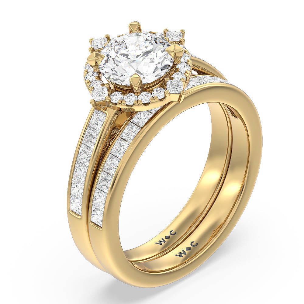 Princess Cut Diamond Wedding Band with 18KT Yellow Gold Cut Diamond in 14KT Yellow Gold view 3
