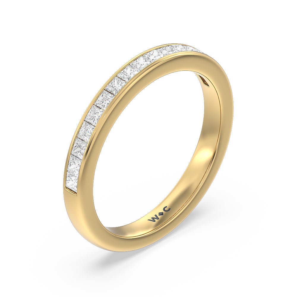 Princess Cut Diamond Wedding Band with 18KT Yellow Gold Cut Diamond in 14KT Yellow Gold view 4
