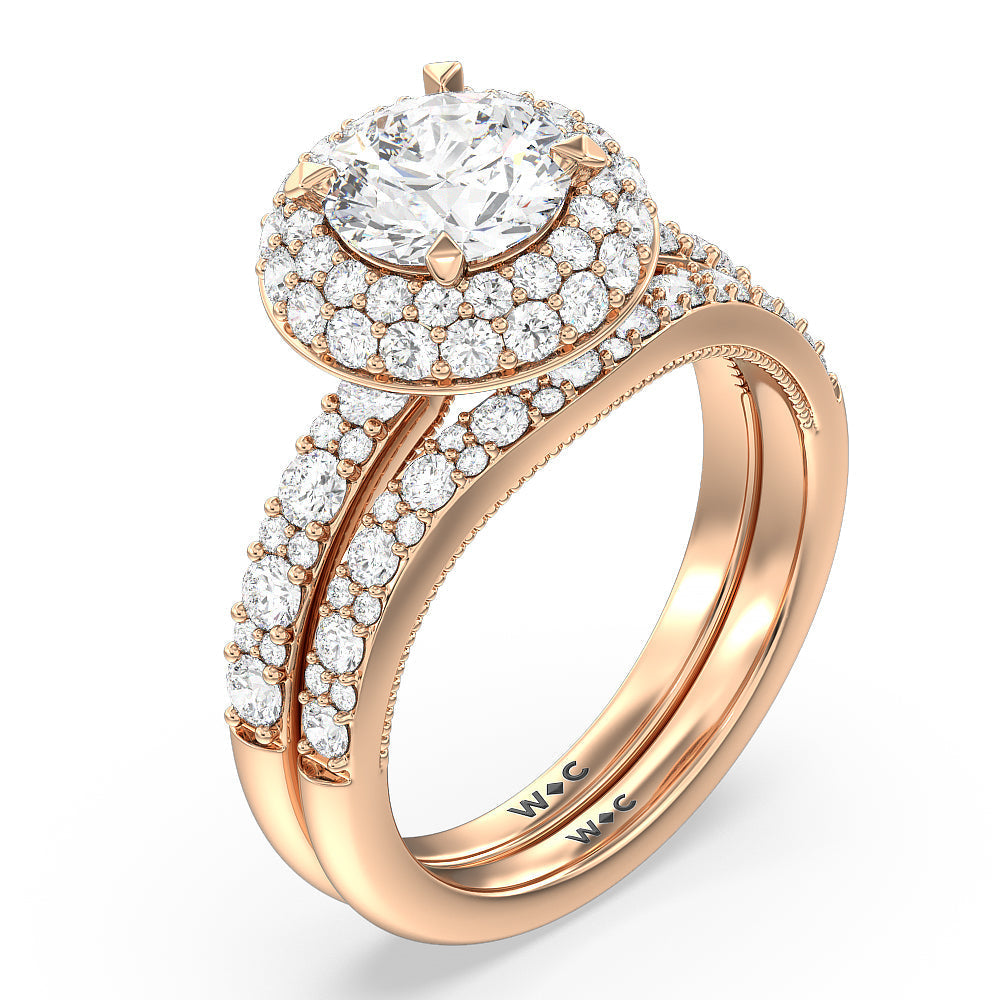 Falling Edge Diamond Wedding Band with 18KT Rose Gold Cut Diamond in 14KT Rose Gold view 3
