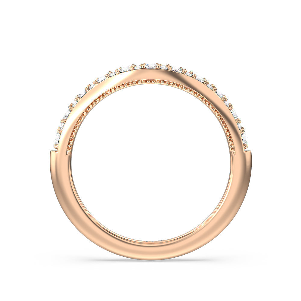 Falling Edge Diamond Wedding Band with 18KT Rose Gold Cut Diamond in 14KT Rose Gold view 2
