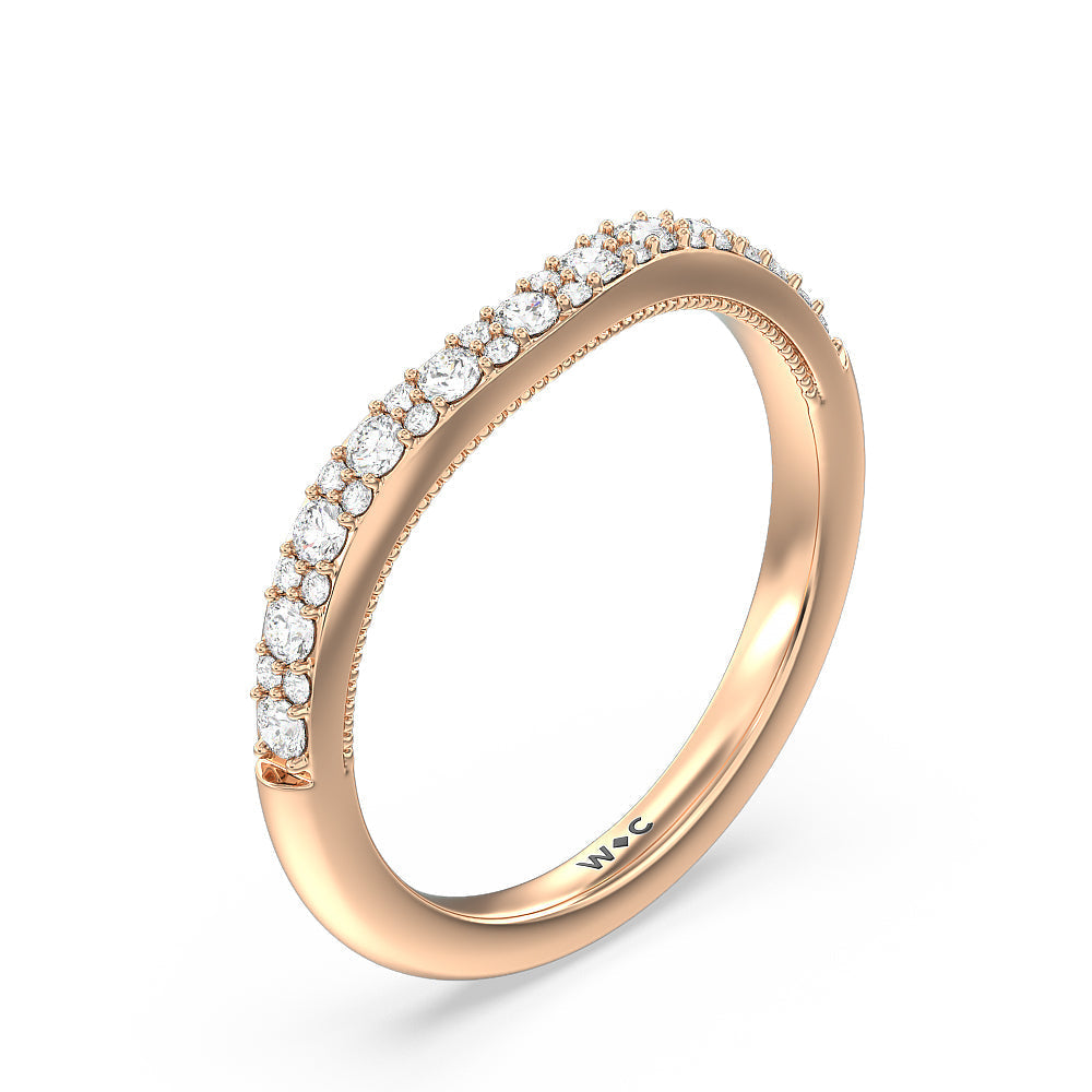 Falling Edge Diamond Wedding Band with 18KT Rose Gold Cut Diamond in 14KT Rose Gold view 4
