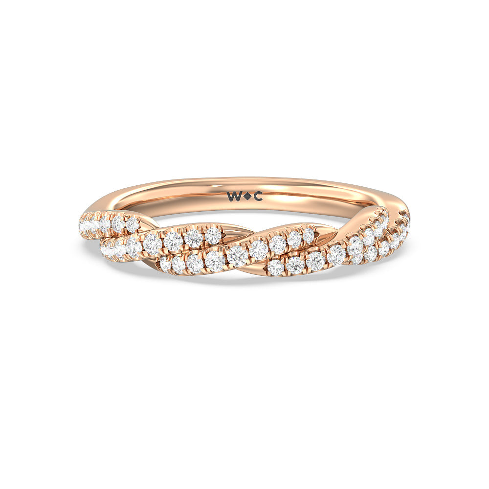 Twisted Vine Diamond Wedding Band with 18KT Rose Gold Cut Diamond in 14KT Rose Gold view 1
