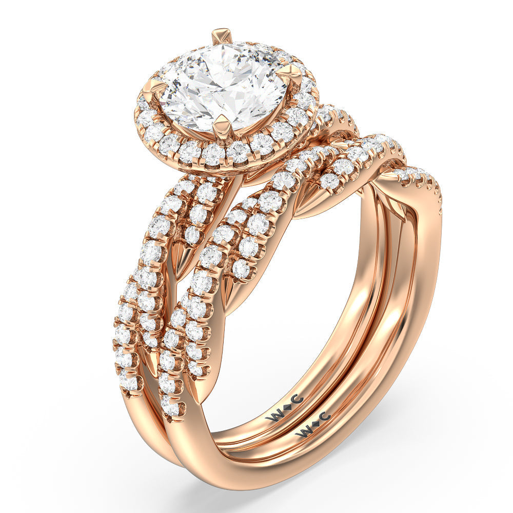 Twisted Vine Diamond Wedding Band with 18KT Rose Gold Cut Diamond in 14KT Rose Gold view 3
