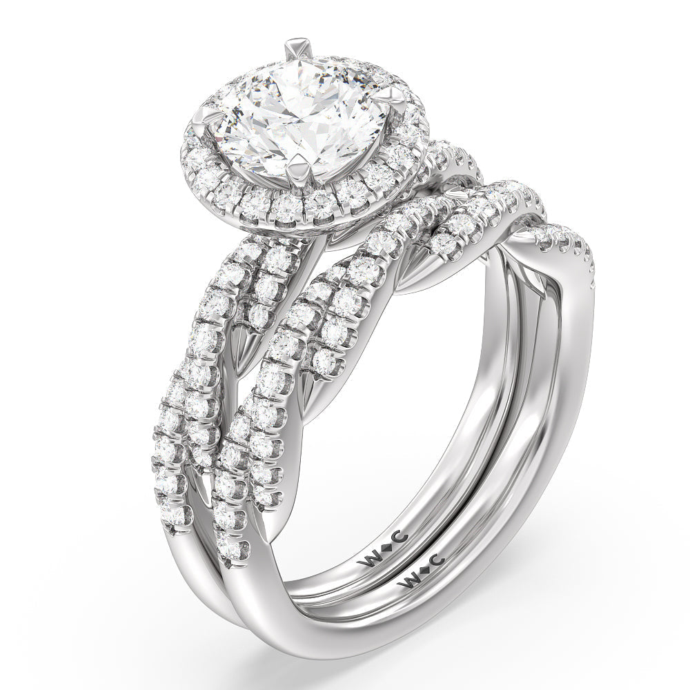 Twisted Vine Diamond Wedding Band with Platinum Cut Diamond in 14KT Platinum view 3
