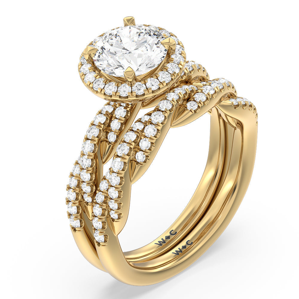 Twisted Vine Diamond Wedding Band with 18KT Yellow Gold Cut Diamond in 14KT Yellow Gold view 3
