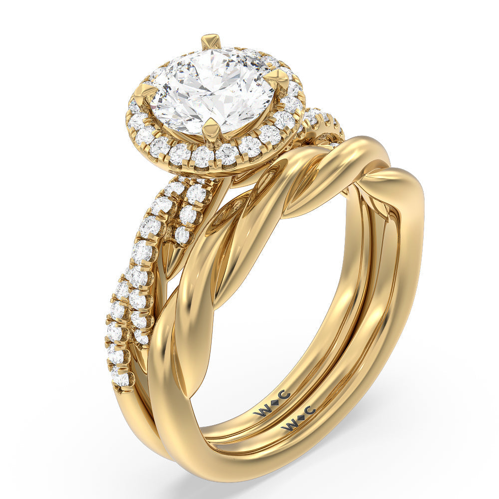 Twisted Vine Wedding Band with 18KT Yellow Gold Cut Diamond in 14KT Yellow Gold view 3
