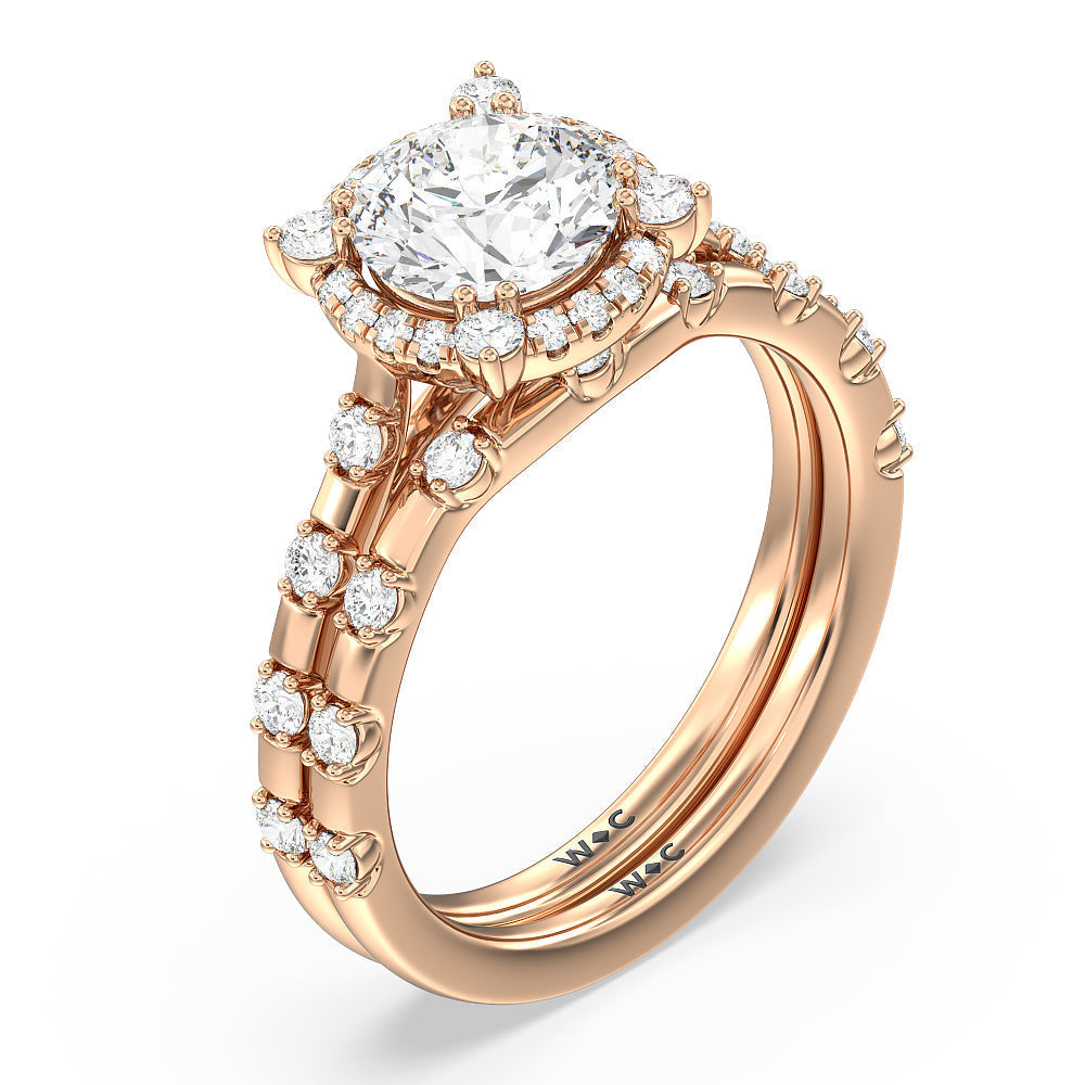 Fancy Pave Halo Diamond Wedding Band with 18KT Rose Gold Cut Diamond in 14KT Rose Gold view 3
